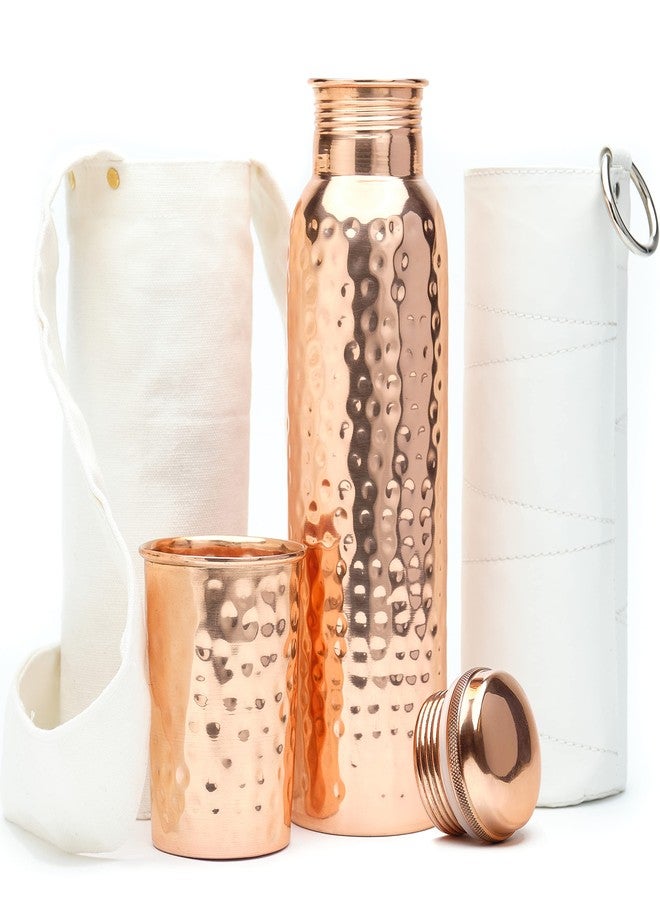 Kitchen Science Authentic Ayurvedic Copper Water Bottle (34oz/1000 ml) w/Copper Tumbler for Drinking Water, Carrying Bag & Deco Sleeve | Lab-Tested, Leak-Proof - Image 1